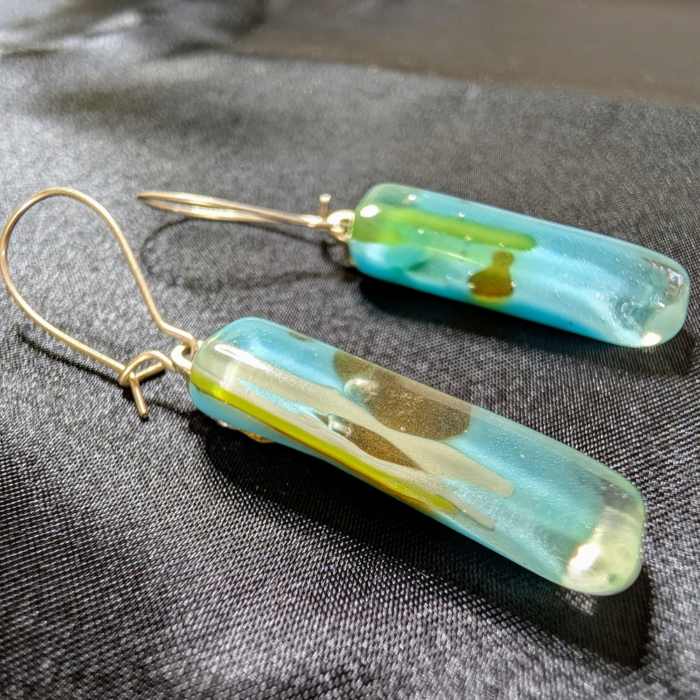 Elegant Blue and Green Glass Earrings